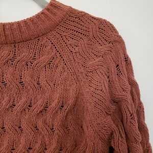 Womens Cable Knit Pullover Sweater Size M Mauve Brown Boho Fall Essential